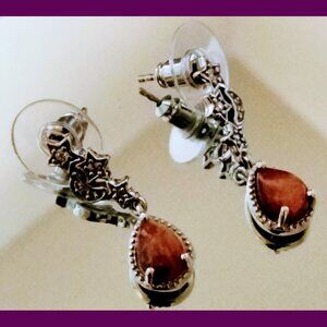 Korevora sunstone and simulated diamonds celestial themed earrings .925